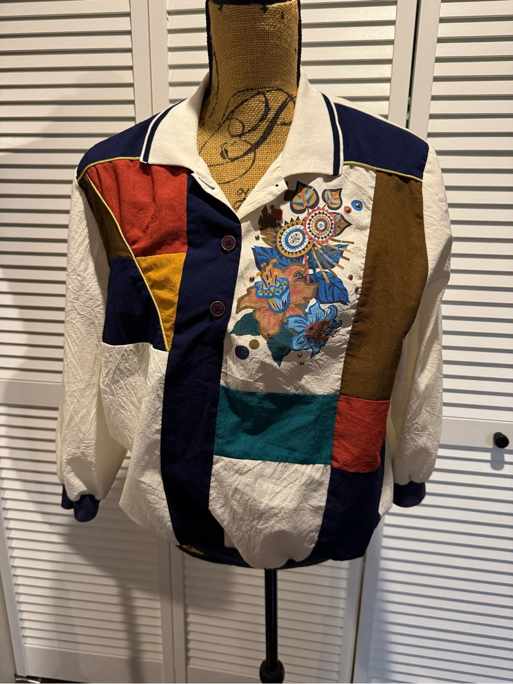 Vintage Teddi Multicolor Funky Patchwork Button-Up Shirt